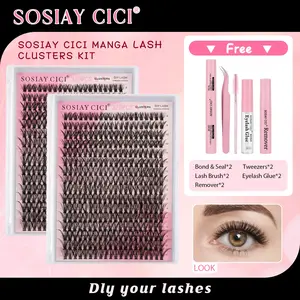 SOSIAY CICI DIY Lash Kit with FREE Clear Glue, 320PCS 40D D Curl Manga Lash Clusters, All-in-One Set with Bond Seal Remover