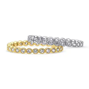 BERRICLE Yellow Gold Flashed Sterling Silver Bubble Milgrain Rings Stackable Eternity Band Ring Set for Women, Milgrain Bezel Set Round Cut Cubic Zirconia CZ