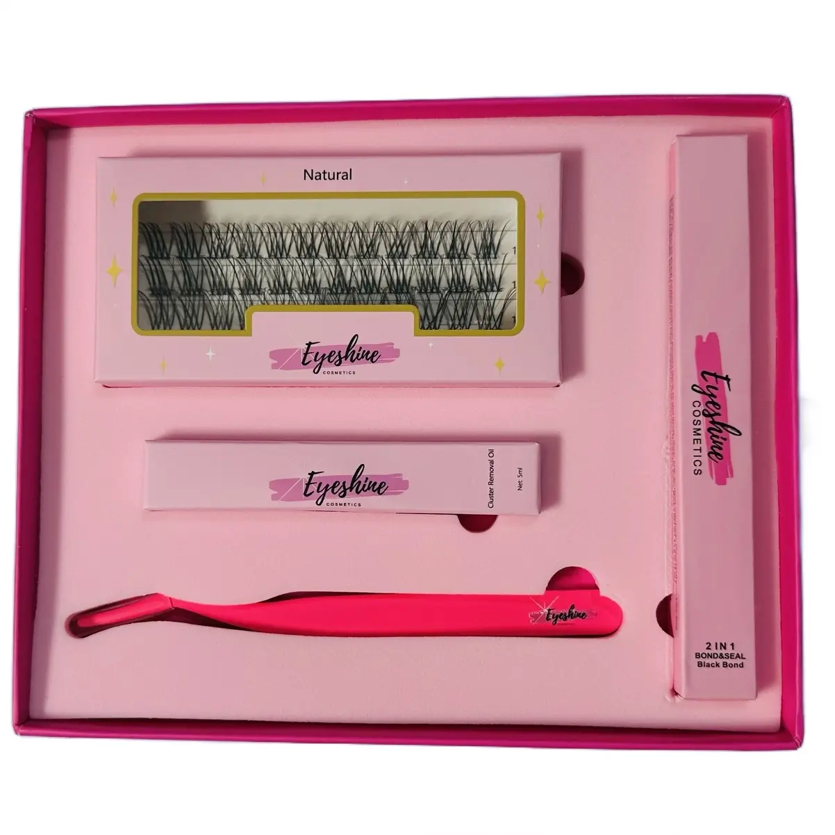 Eyeshine Natural beginners kit includes (black 12-16mm) lashes, Black bond and Seal, tweezer and Oil remover