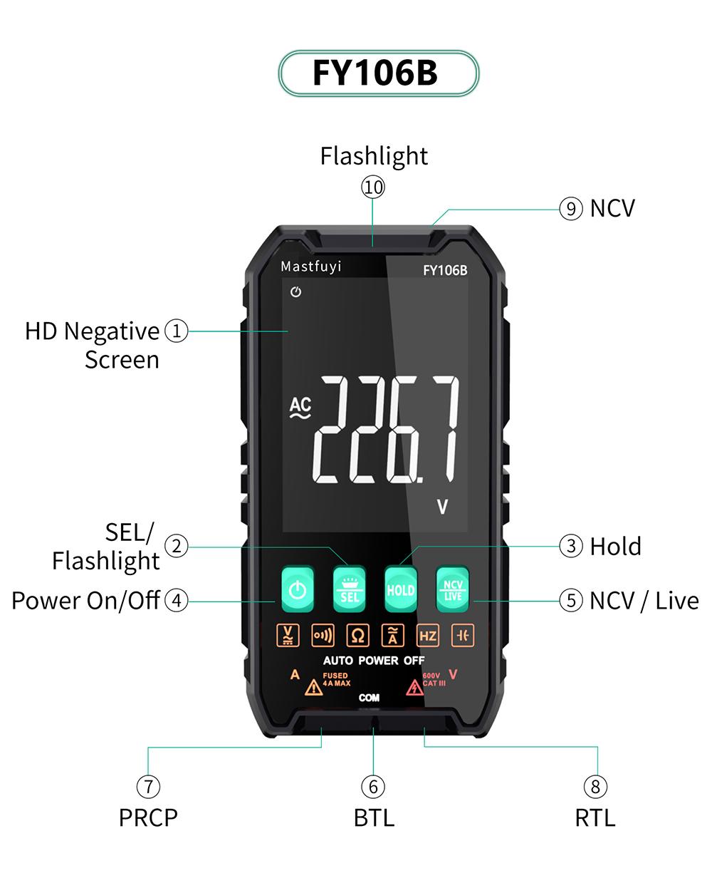 FY106 Smart Multimeter Mini Digital Multimeter 3999Counts Auto-Ranging CAT III 600V Professional Voltage Multimeter Multimeter Test Leads Multimeter Tester FY106 Smart Multimeter Mini Digital Multimeter 3999Counts Auto-Ranging CAT III 600V Professional Voltage Multimeter Multimeter Test Leads Multimeter Tester