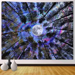1pc Trippy Tapestry for Bedroom Tapestry Trippy Moon for Women Home Decor 51x60 Inches Psychedelic Sky Tapestry Ceiling Tapestry for Dorm Room for Trippy Forest Room Decor for Female(51X60in)