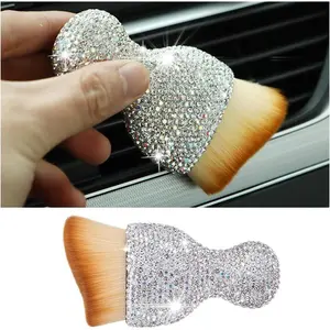 Auto Interior Dust Brush,  Detailing Cleaning Brush with , Bling Handle Soft Bristles Dusting Tool, Scratch Free Dirt Clean Brushes for  Dashboard, Air Conditioner Vent (White)