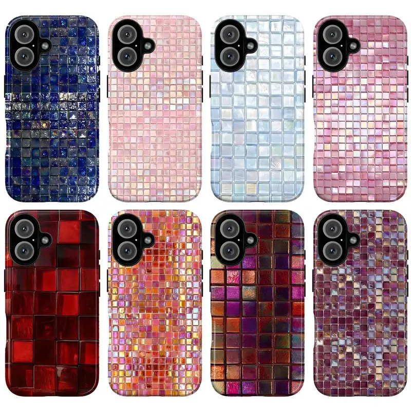 Whimsical Mosaic Phone Case – Iridescent Glass Tile & Colorful Art Pattern Cover for iPhone 11 12 13 14 15 16 17 Pro Max X XS & Samsung Galaxy S21–S25 Plus Ultra  Cute Vintage Aesthetic Gift