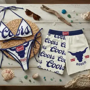 Coors Rodeo Couple Swimwear Set – Matching Bikini & Men’s Beach Shorts, Summer Vacation Beachwear Outfit for Coastal Trips