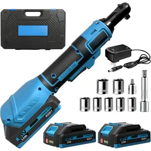 3/8" Electric Ratchet Wrench, 66FT-LBS (90N.m) Cordless Ratchet Wrench, 21V Power Ratchets with 2x 2.0A Batteries & Charger, 7 Sockets, 1/4" Adapters and 3" Extension Bars, NEW VERSION