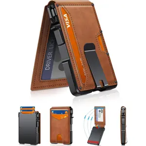 Men's Slim Minimalist Wallet with Money Clip - Holds 9-13 Cards, RFID Blocking Pop-Up Card Holder & ID Window, Aluminum Metal Bifold Wallet