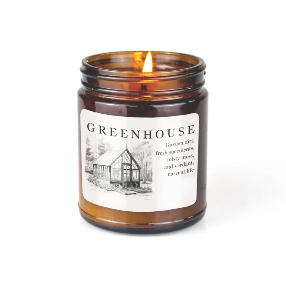 Greenhouse Candle, Succulents, Green Floral, Citrus Blossoms, and Garden Dirt, This scented candle a glass jar with a black tin lid Decor Flower