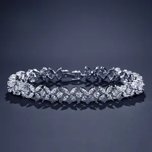 Lab-Created Marquise-Cut Lab-created -Like Tennis Bracelet - Continuous Line of Stones, High-Carbon Lab-Grown Sparkling 4-Prong Setting, Affordable Luxury for Engagement, Wedding, Anniversary, Casual Attire (Lab-created)