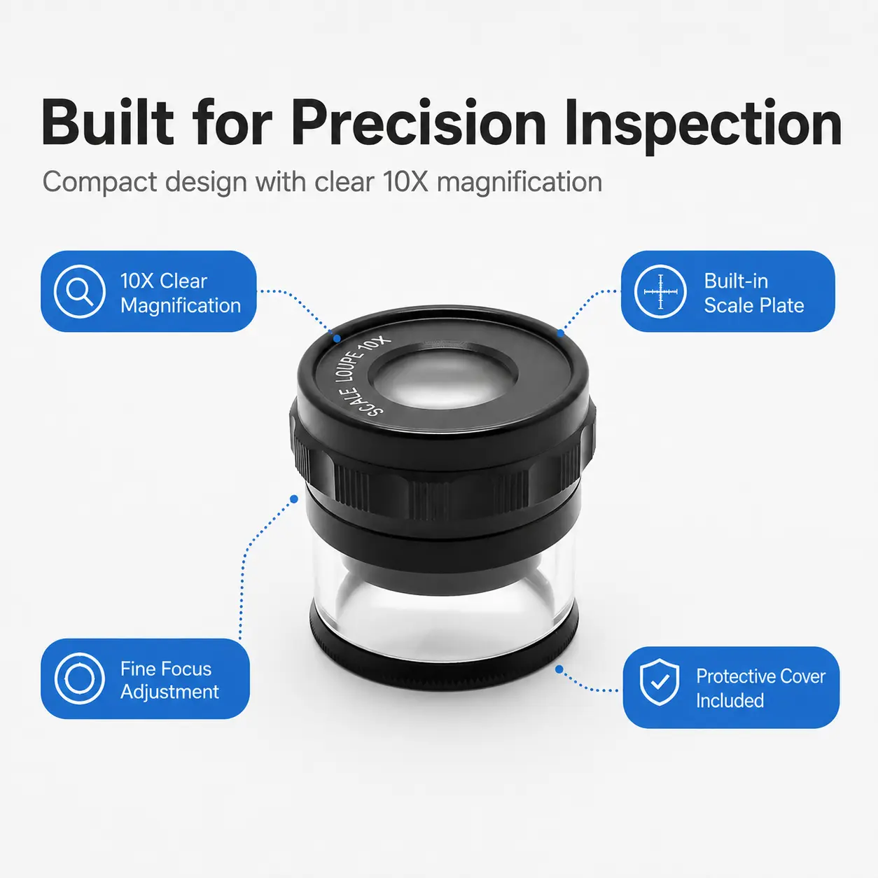 10X Scale Loupe Magnifier with Reticle, Portable Measuring Inspection Magnifier for Jewelry, Coins, Watch Repair, PCB, Printing & Collectibles