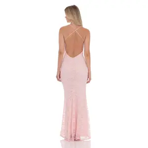 Lace V-Neck Mermaid Dress in Pink