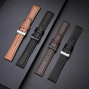 2026NEWBusiness Style Leather Watch Strap - Premium Cowhide Replacement Band with Silver/Black Buckle, Fits 18/20/22mm Lug Width, Timeless for Men & Women