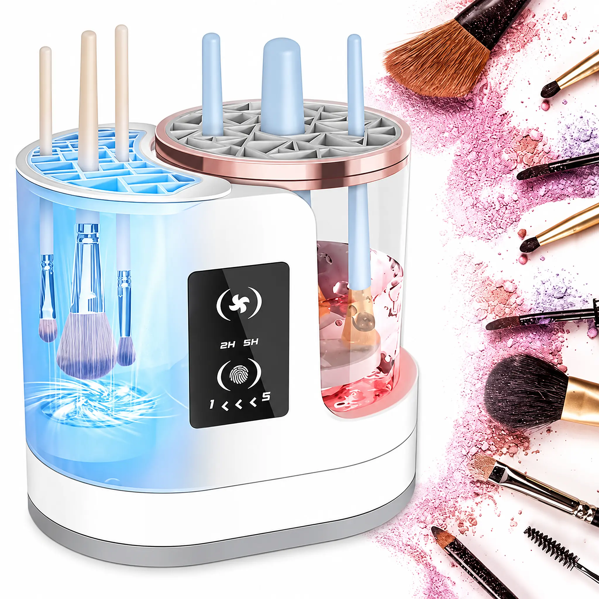 USB Rechargeable 3-in-1 Automatic Makeup Brush Cleaner & Dryer, Fast Spin Beauty Cleaning Machine with Adjustable Settings, 5-Min Deep Clean for Foundation, Blush Brushes & Sponges, Portable Cosmetic Care Tool, Perfect Gift-（Christmas Gift）