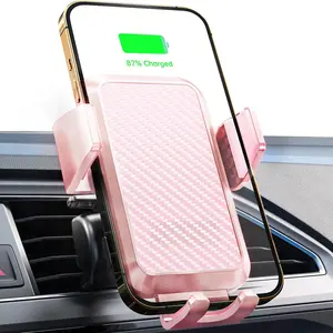 Charger,  15W Fast  Auto Clamping  Charger Cell Phone Holder Mount Vent for  15 14 13 12 Mini Pro Max,  Galaxy S24 Ultra S23 S22 S21+ Note 20, etc - Pink