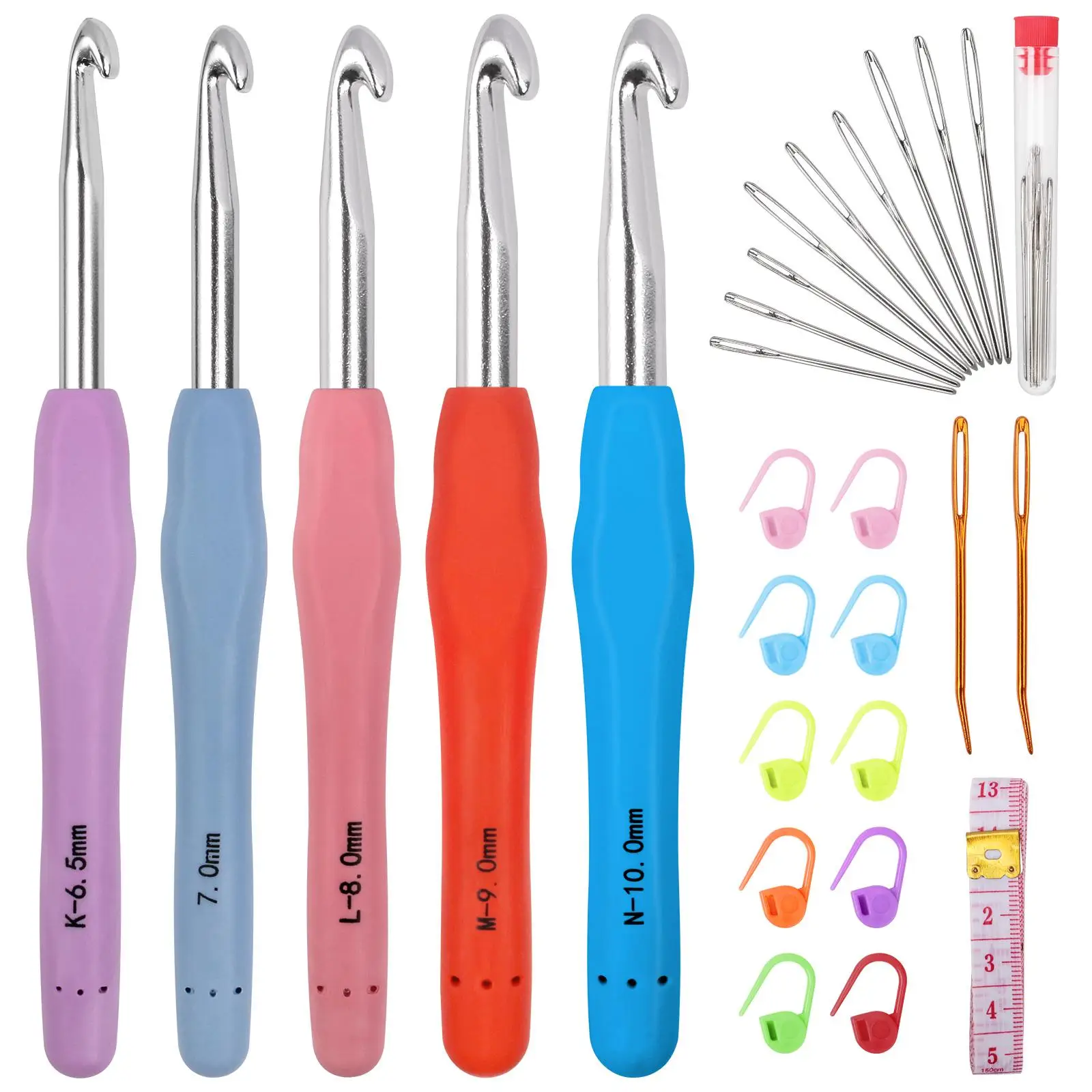 Crochet Hook Set, 1 Set Yarn Crochet Kit for Beginners, Knitting Needles with Ergonomic Handles, Crochet Needle Kit with Blue Case for Crocheter [Pack