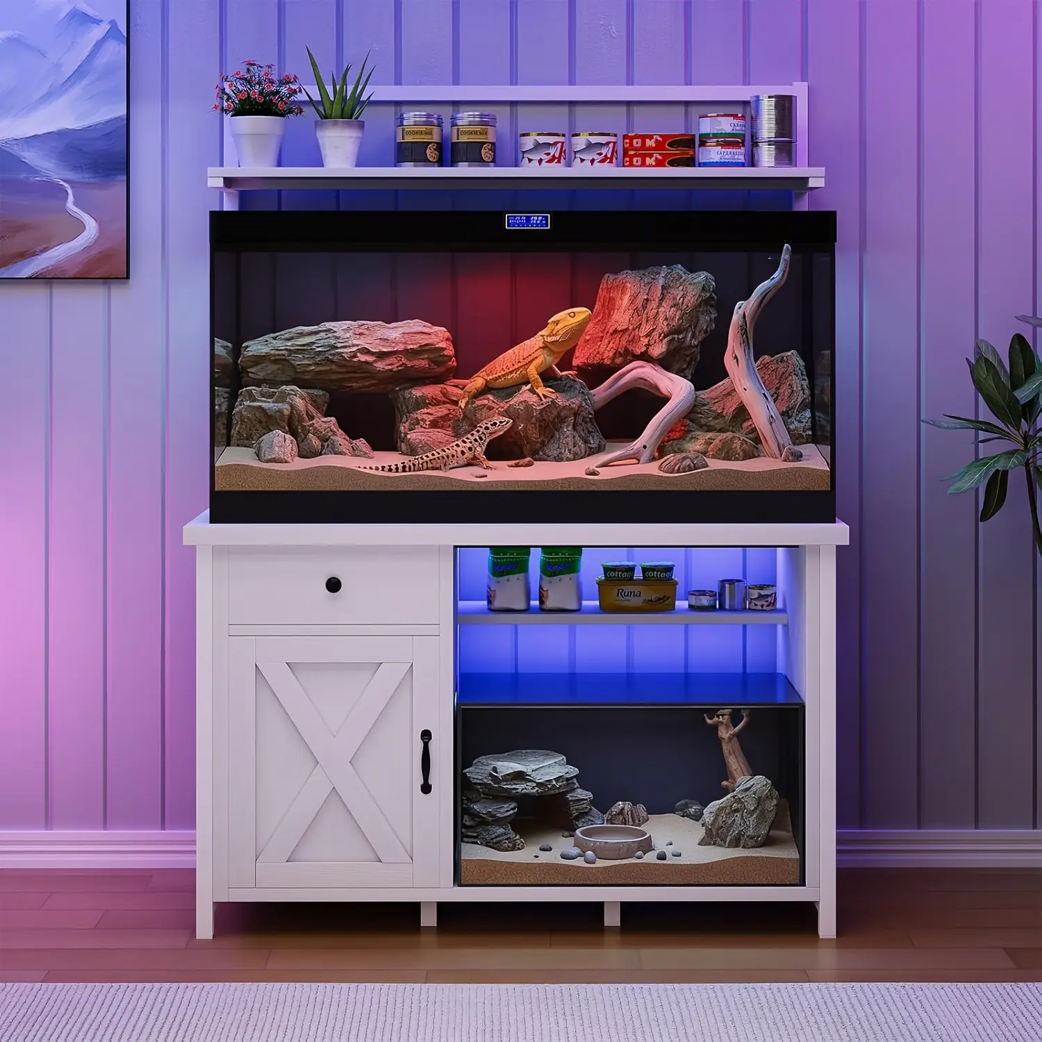 [DealsForYouDays][Summerwins] HOMBCK 49" X 20" Desktop Aquarium Stand with LED Lighting, Reptile Enclosure Stand (tank Not Included), Enclosure Stand with Storage Cabinet, Reptile Supply Storage Rack, Stand for Lizard And Turtle Enclosures