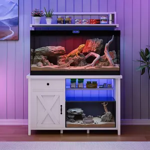 HOMBCK 49" X 20" Desktop Aquarium Stand with LED Lighting, Reptile Enclosure Stand (tank Not Included), Enclosure Stand with Storage Cabinet, Reptile Supply Storage Rack, Stand for Lizard And Turtle Enclosures