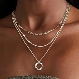 925 Sterling Silver Layered Necklace - Fashionable circular pendant design, suitable for parties, vacations, and gifting. Timeless Appeal,summervibes