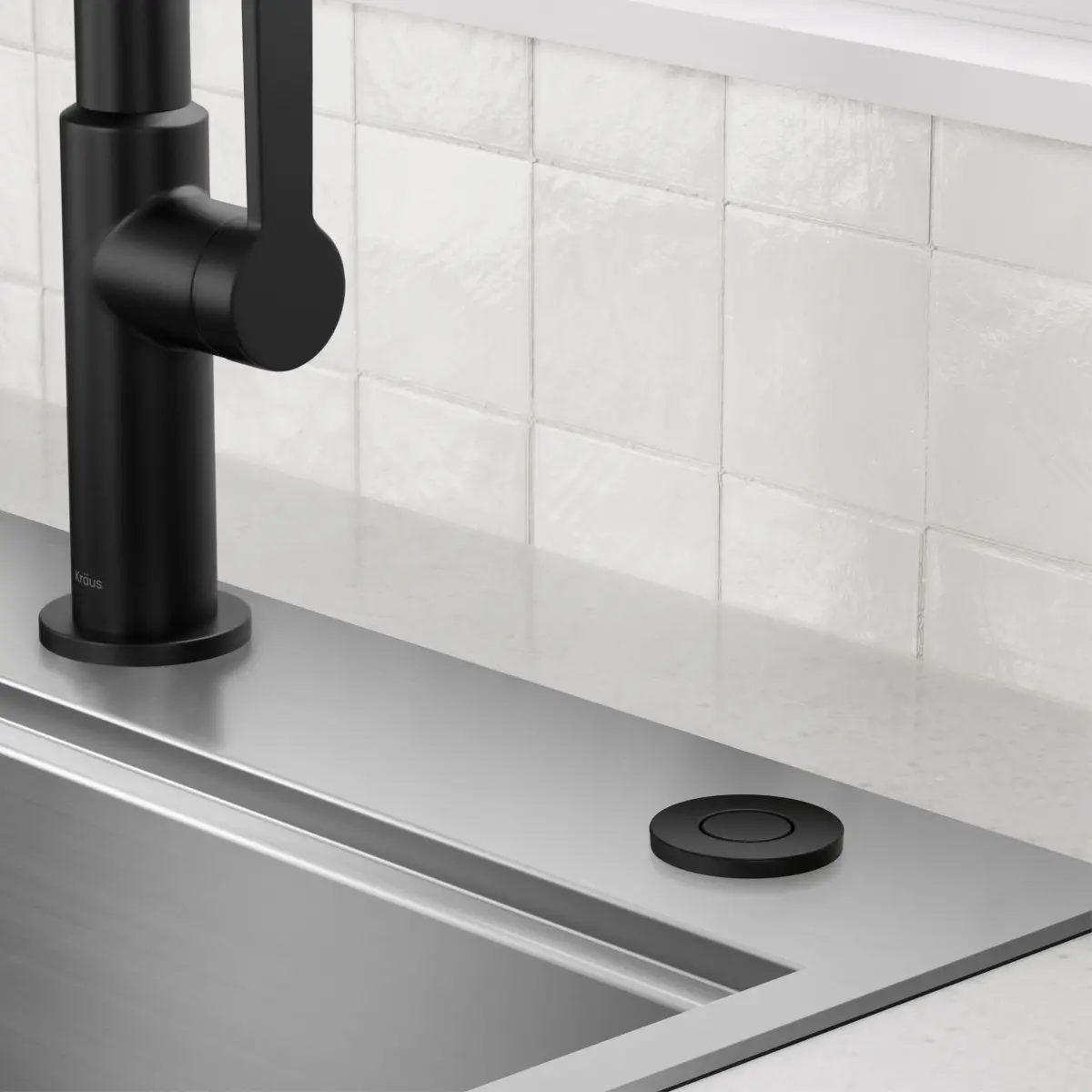 Kraus KWDA-200MB Matte Black Stainless Steel Garbage Disposal Air Switch Kit - Installation-Ready Kit with 2 Flat-Top Push Buttons, Spot-Free Finish, AC Adapter, Power Cord, Air Tube, Continuous & Worry-Free Operation
