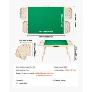VEVOR 1500 Piece Puzzle Table with Folding Legs, 4 Drawers and Cover, 34x25 in Portable Wooden Board, Felt Surface Jigsaw Puzzle Accessories for Adults, Adjustable 6-Tilting-Angle, Gift for Mom
