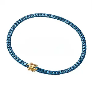 Set 2Pcs 18K Blue Gold Vacuum Plated Stainless Steel 10mm Unisex Hip Hop Miami Cuban Link Chain Necklace & Bracelet Jewelry for Daily Wear Casual Fashion Gift Chicano Style