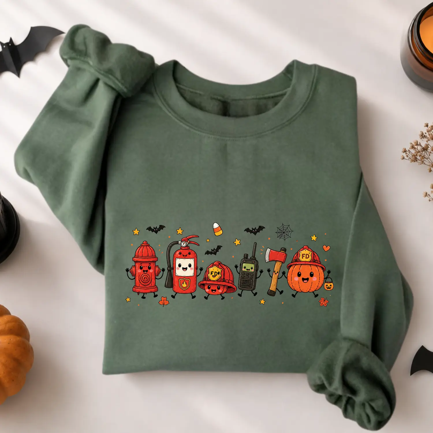 Halloween Firefighter Sweatshirt, Cute Firefighter Pumpkin Crewneck, Fire Department Halloween Shirt, Spooky Fire Rescue Sweatshirt, Firefighter Gift
