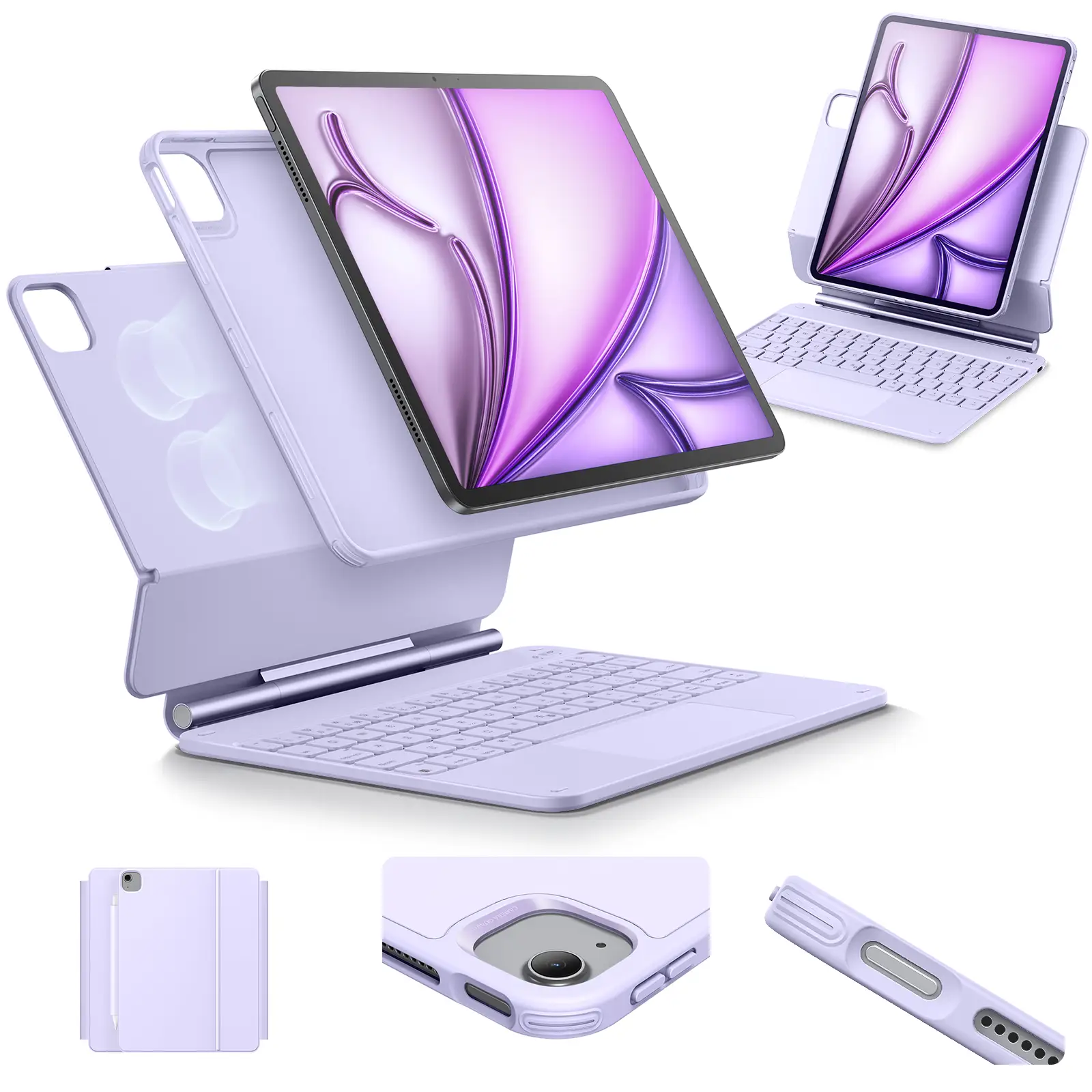 ESR iPad Air 11/13 inch Case with Keyboard, iPad Pro 11/13 inch Keyboard Case, Easy-Set Magnetic Stand, Portrait/Raised Modes, Removable Protective Ca