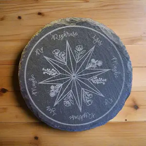 Pendulum Slate Board with Intricate Compass Design and Floral Motifs for Home Decor