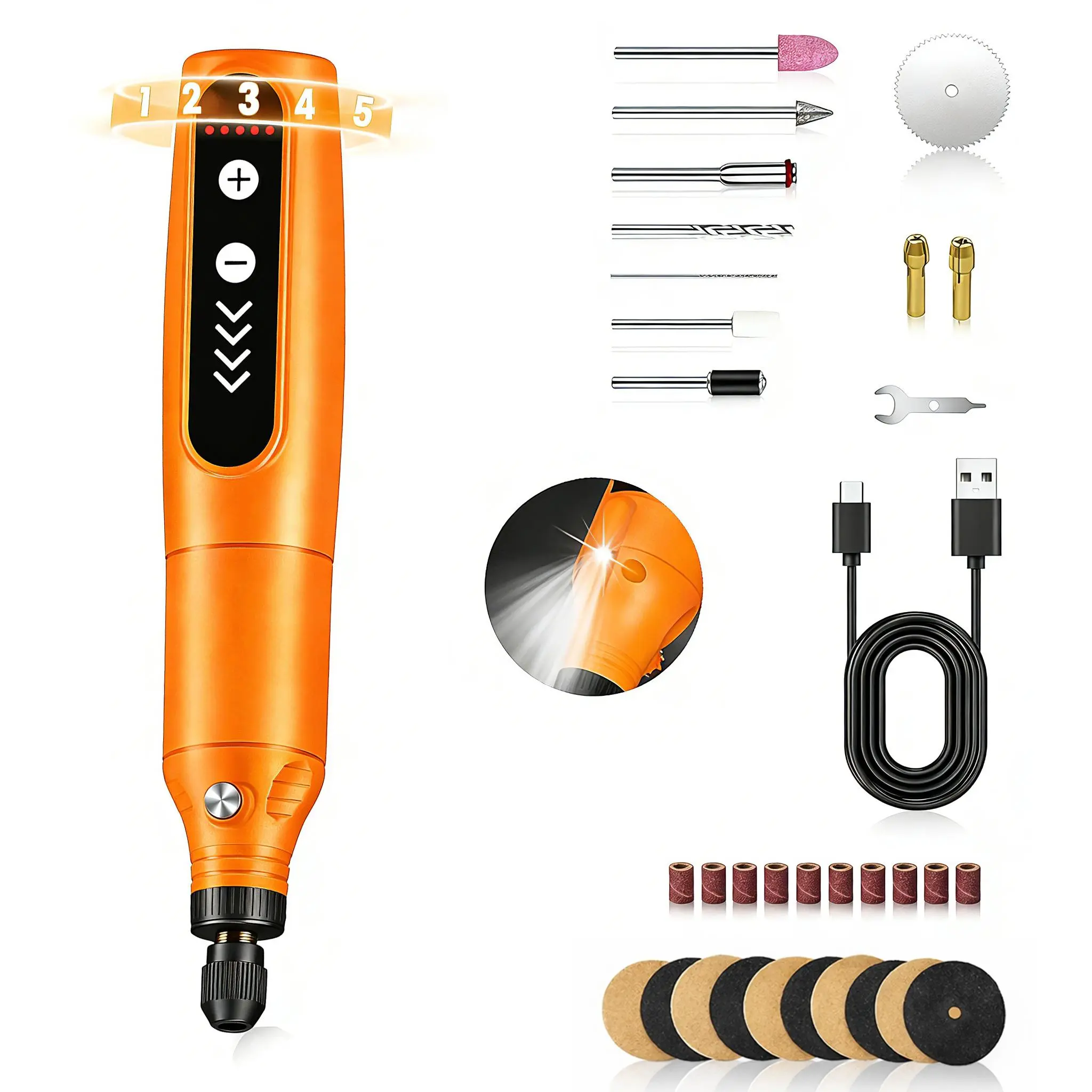 Cordless Rotary Tool, 5 Variable Speed Mini Rotary Tool Kit with 31 Accessories, 3.7V Type-C Charging Power Rotary Tool for Engraving, Sanding, Polishing, Carving, Cutting, DIY Crafts power rotary tool fathersdaygift,father'sdaygifts