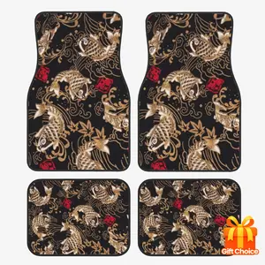 4 Pieces Vintage Koi Pattern Car Floor Mats - Car Interior Accessory Polyester Rug for Cars, SUVs and Vans, the perfect gift for both men and women, Truck Floor Mats