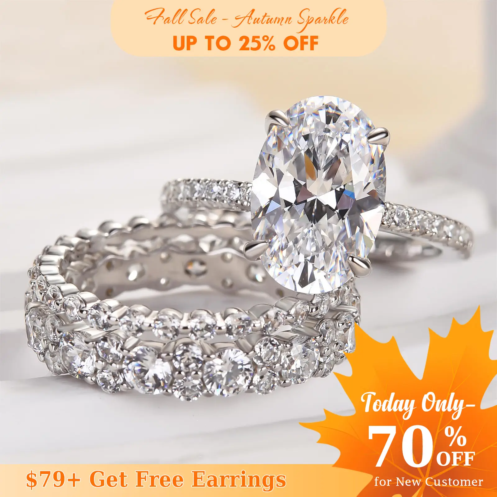 Effinny Jewelry 3.5ct Oval Cut 3PC Wedding Ring Set, 5A Cubic Zirconia Promise Ring Set in 925 Sterling Silver, Bridal Ring Set for Wedding, Travel, P