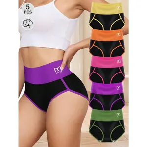 5pcs Women Underwear Classic Brief Panties With High Waist Fit, Soft Touch, No Rolling, Seamless Comfort, Full Back Coverage, Stylish Colors, Everyday Essential For Confident Wear