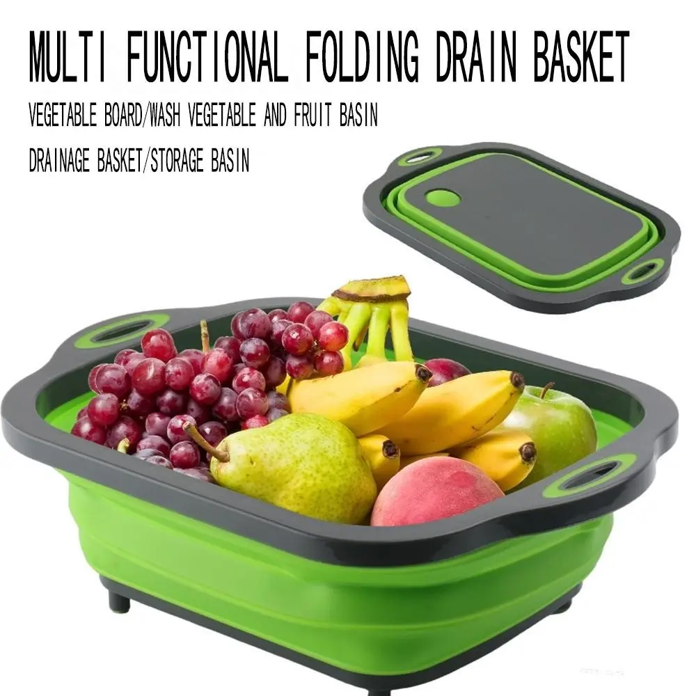 1 multifunctional folding chopping board drain basket, vegetable cutting board+washing basin+drain basket integrated design, foldable storage saves space, suitable for rental party storage, camping and picnicking