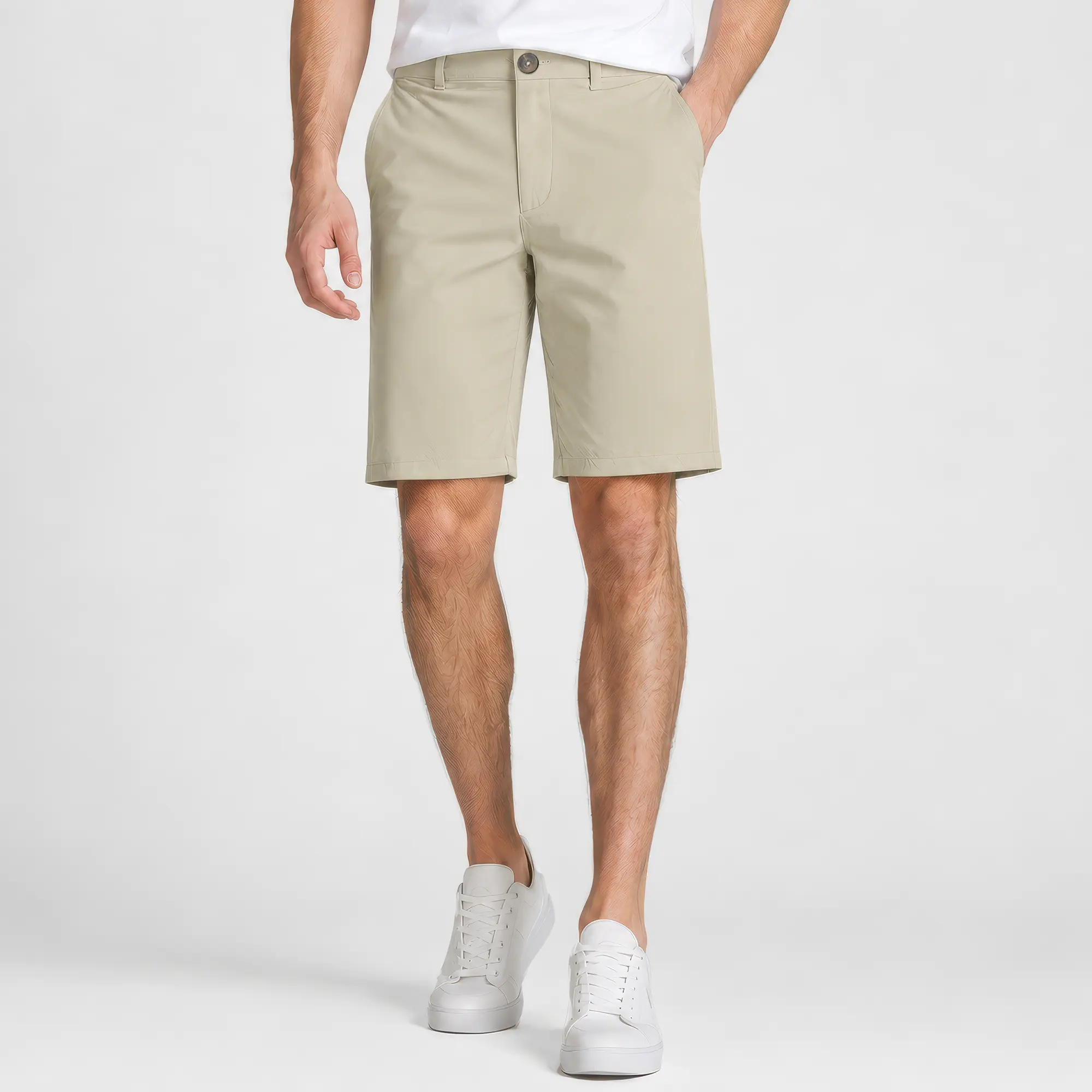 NY Threads Men's Casual Chino Shorts, Classic Plain Cotton with a Regular Fit and Straight Cut, 10" Inseam, Back Pockets, Stretch, Tee, Outdoor, Button, Minimalist, Breathable, Menswear