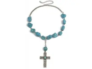 Turquoise Cross Necklace Dainty Simple Cross Necklace Stainless Steel Turquoise Cross Pendant for Women