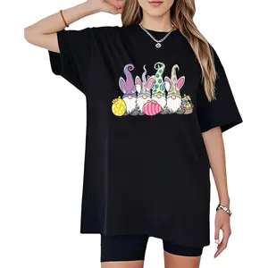 Spring Ready Easter Tee – White Shirt with Colorful Gnome and Bunny Print