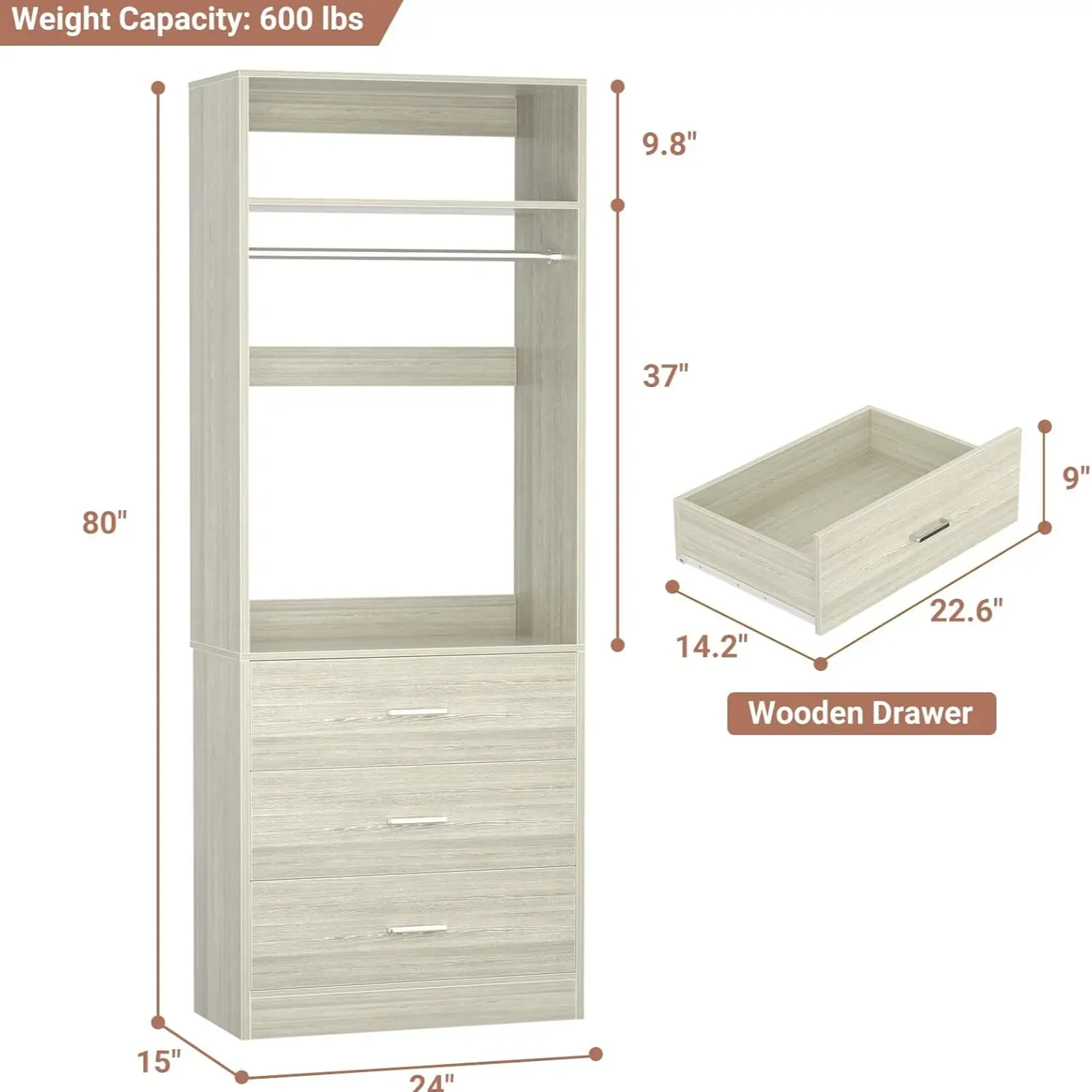 White Oak Set of 1 (24" W)