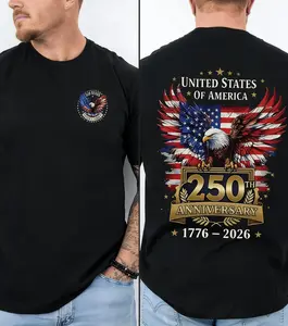 United States 250 Year Anniversary Red and Blue Eagle Conserv Front and Back Graphic Gildan Unisex T-Shirt
