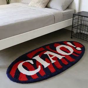 CIAO letter fun bedroom bedside carpet Italian trendy cool leisure area carpet contrasting color oval creative living room home decoration carpet ins style personalized sofa area coffee table area thickened non-slip carpet soft fluffy study carpet