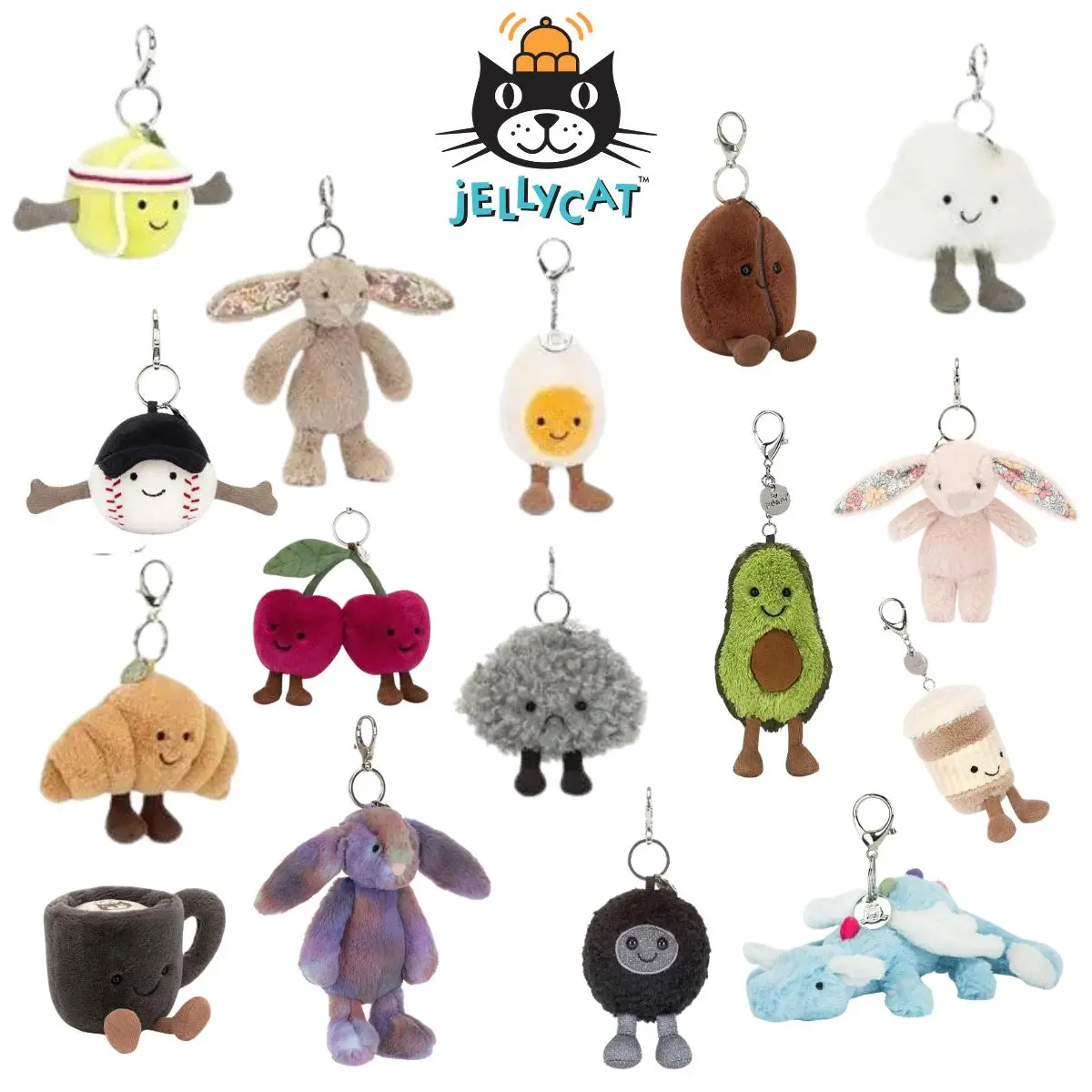 Jellycat Collectible Plush Keychain - Cute Animal or Food Themed Soft Charm - Hanging Pendant Gift for Backpacks, Car Keys