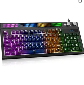 SABLUTE Silent Gaming Keyboard with Sound-Sync Light Show LED Display, Quiet Mechanical Feel Gaming Switch, Anti-Ghosting, Ultra-Low Latency, RGB Backlit, Wired thocky Keyboards for PC/Xbox/PS5