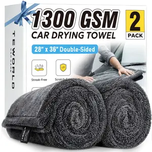 2-Pack 1300 GSM Car Drying Towels – Microfiber Towels for Cars (36" x 24"), Ultra-Absorbent, Streak-Free, Scratch-Free, No Water Spots, Double-Twist Pile & Edgeless Design