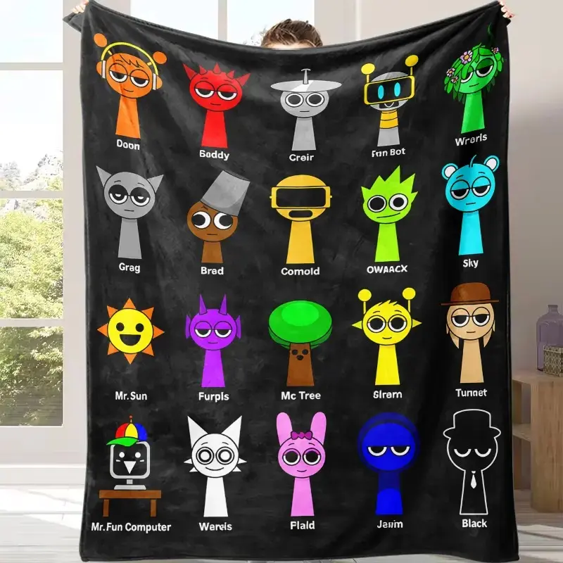 Countdown Sale! Soft Funny Throw Blanket Incredibox Sprunki Printed Flannel Blanket - Travel Comfort Office Bed Camping Multifunctional Flannel Blanket Gift Thoughtful Present for Sons, Daughters & Any Sprunki Obsessed Frien