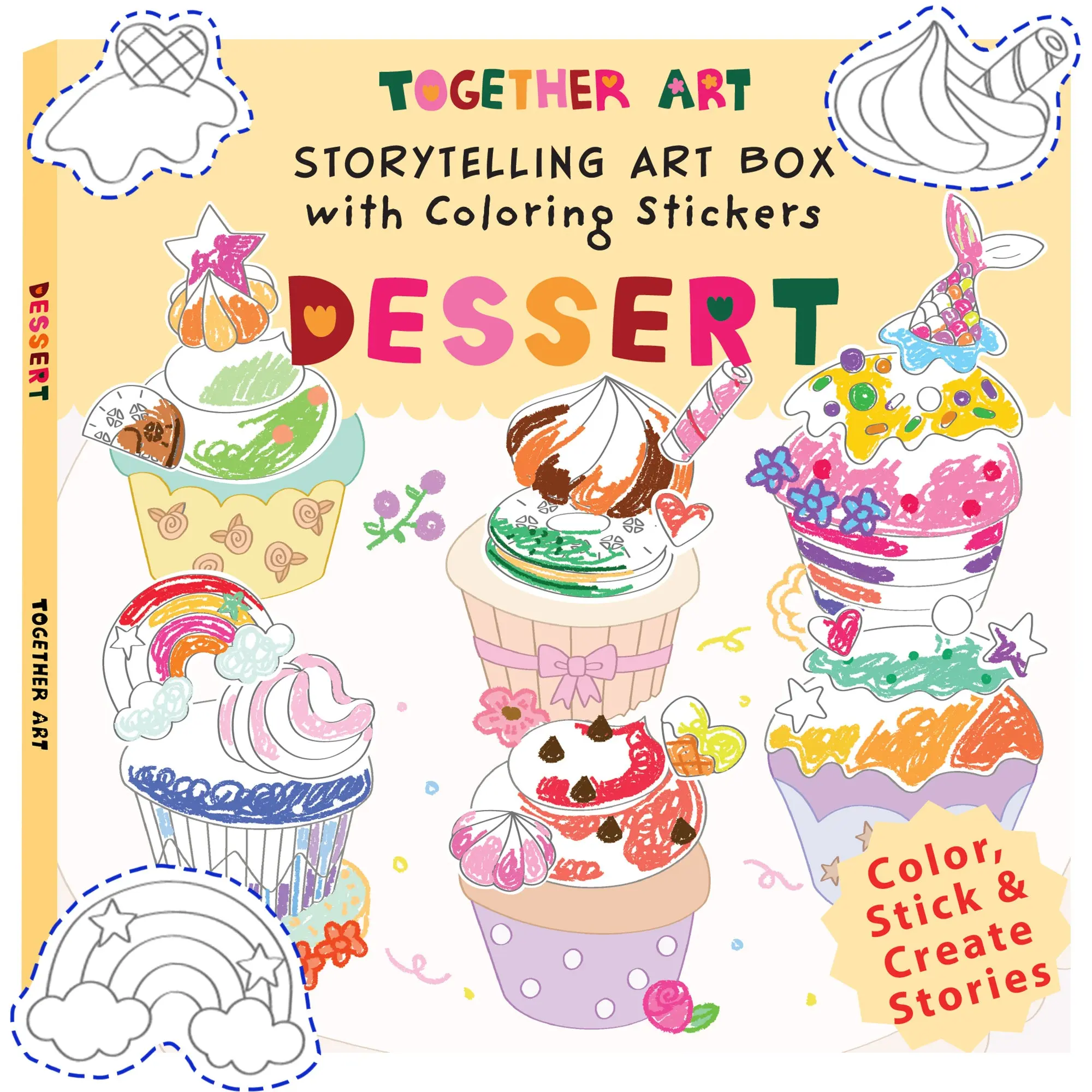 Dessert DIY Coloring Your Own Stickers Kit - Arts & Crafts for Kids, Road Trip Travel Activity, Storytelling Sticker Set, Color Your Own Birthday Gift for Girls, Boys, Big Kids Ages 3-10+