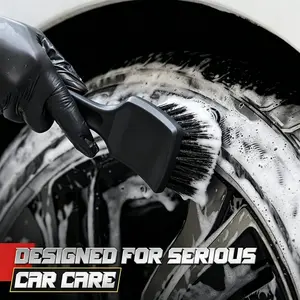 Heavy Duty Tire Brush for Car Wash, Stiff Bristle Wheel & Rim Cleaning Brush, Ergonomic Auto Detailing Scrub Brush for Dirt, Grime, Mud and Brake Dust - Designed for Serious Car Care, Car Detailing Brushes