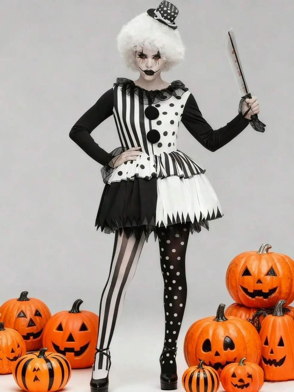 Joyfy Halloween Terrifier Costume,Clown Costume For Woman,Adult Women Black And White Killer Clown Costume,For Halloween Terrifier Costume Adult Cosplay