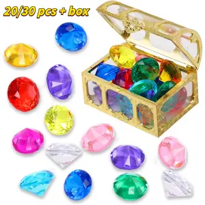 💎 Diving gem Pool Toys Sand Toys,25/30 Color Diamond Treasure Chest Summer Swimming gems Pirate Diving Toy Set Underwater Swimming toy Children's Game Gifts for Boys and Girls(Golden)
