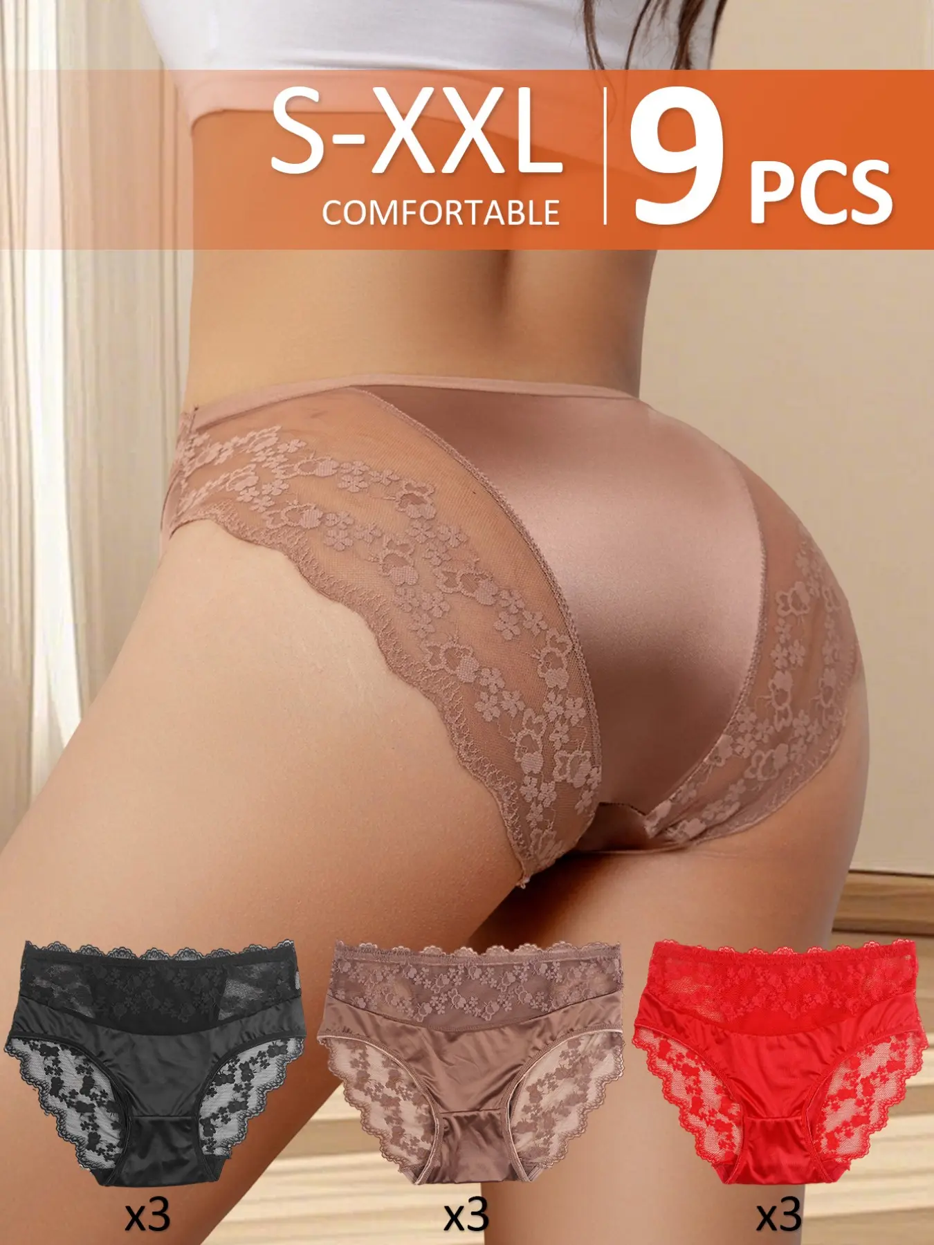 9 Pcs Sexy Lace Women's Briefs, Soft Underwear, Breathable & Comfortable, Seamless Design, Ideal for Pregnancy & Postpartum, Perfect Mother's Day Gift, Lace Shaper Panties