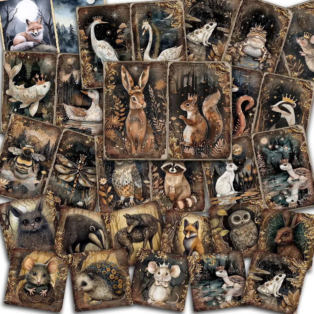 Forest Lake Animals Pattern Ephemera Set, 60pcs/set Including 12sheets A5 Paper & 48pcs Sticker, DIY Decorative Sticker for Cute Scrapbooking & Journal Making Scrapbook Materials Art Stickers