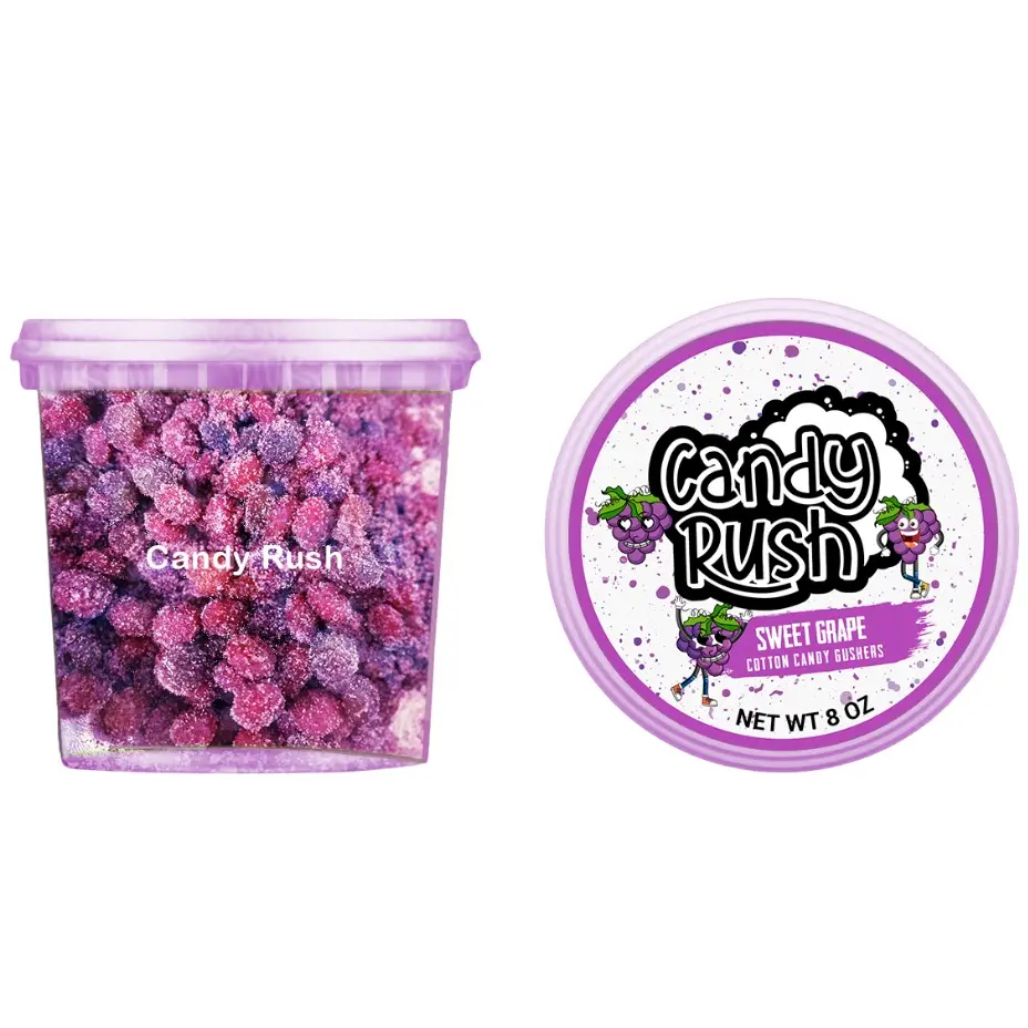 Candy Rush Sweet Grape Cotton Candy Gushers Fruity Chewy Treat Sizes from 5 oz to 33 oz Flavor Delightful Snack with Cotton candy shell and chewy center texture