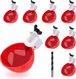 Chicken Waterer Cups 8 Pack Automatic Chicken Water Cups for Poultry LANARP Float Style Gravity Chicken Watering System, Water Feeder Kit, 5 Gallon with Mounting Hole Opener